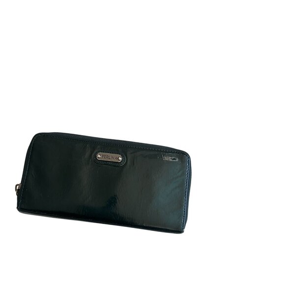 PERLINA Deep Green Patent Leather Zip Around Clutch Wallet - Picture 9 of 9